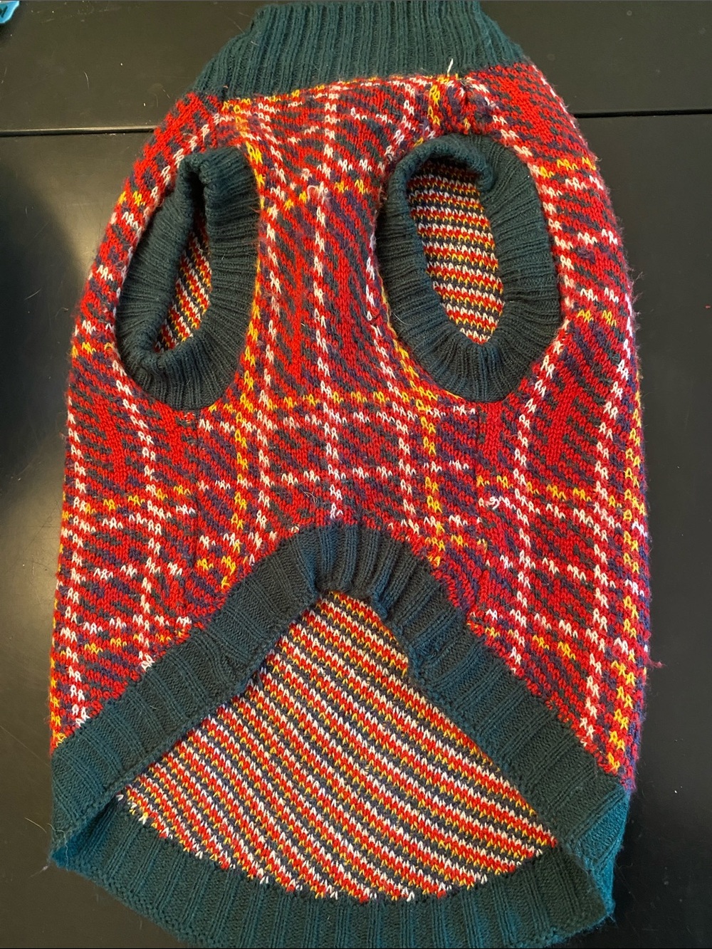 Multicolor Knit Dog Sweater with Green Trim
